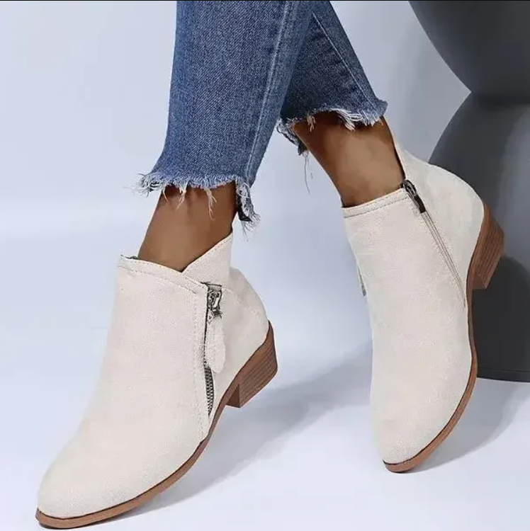 Women's Low Heel Ankle Boots - With Side Zipper
