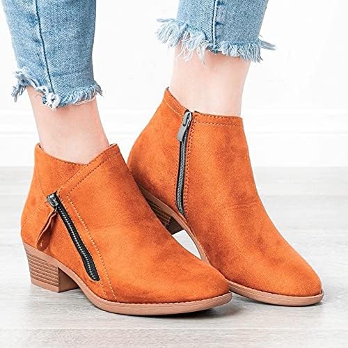 Women's Low Heel Ankle Boots - With Side Zipper