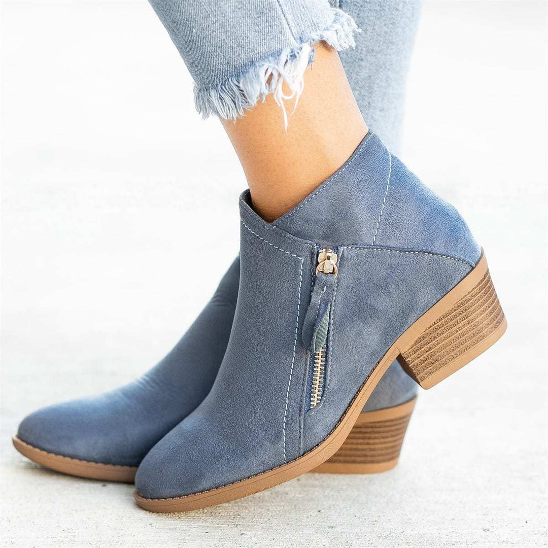 Women's Low Heel Ankle Boots - With Side Zipper