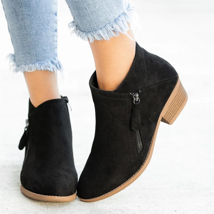 Women's Low Heel Ankle Boots - With Side Zipper