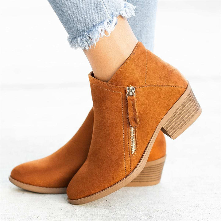 Women's Low Heel Ankle Boots - With Side Zipper