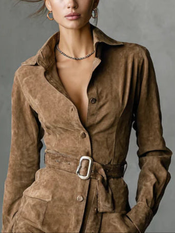 Amira | Suede midi dress with belt