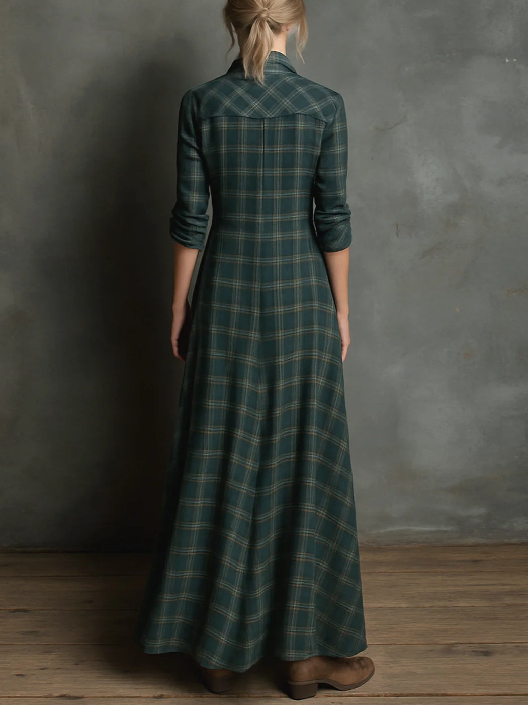 Ava | Long Dress with Green Reverse Hems 