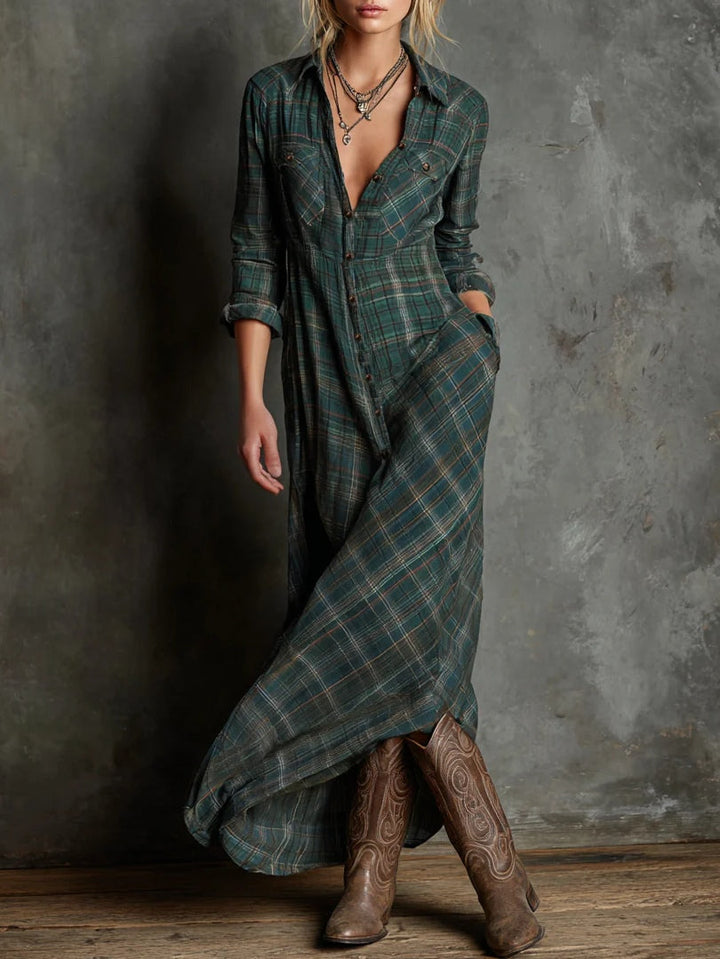 Ava | Long Dress with Green Reverse Hems 