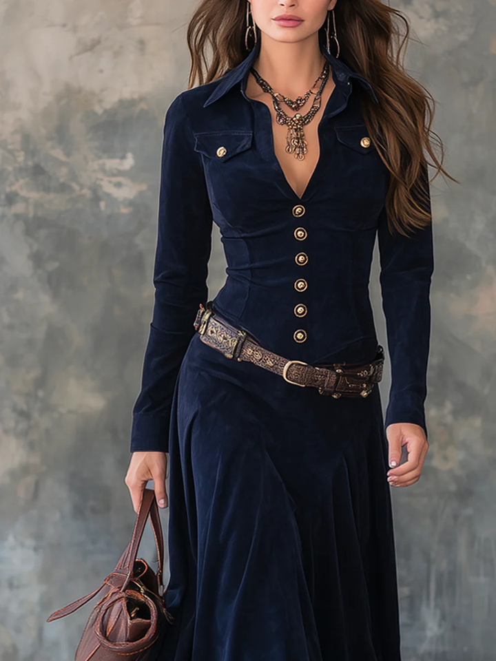 Iwona | Zamszowa sukienka maxi z paskiem