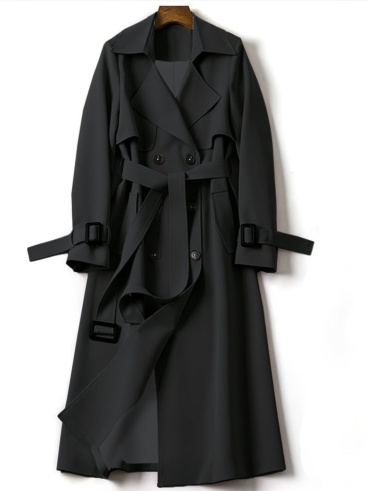Women's Double-Breasted Long Trench Coat - Windproof Elegant Outerwear