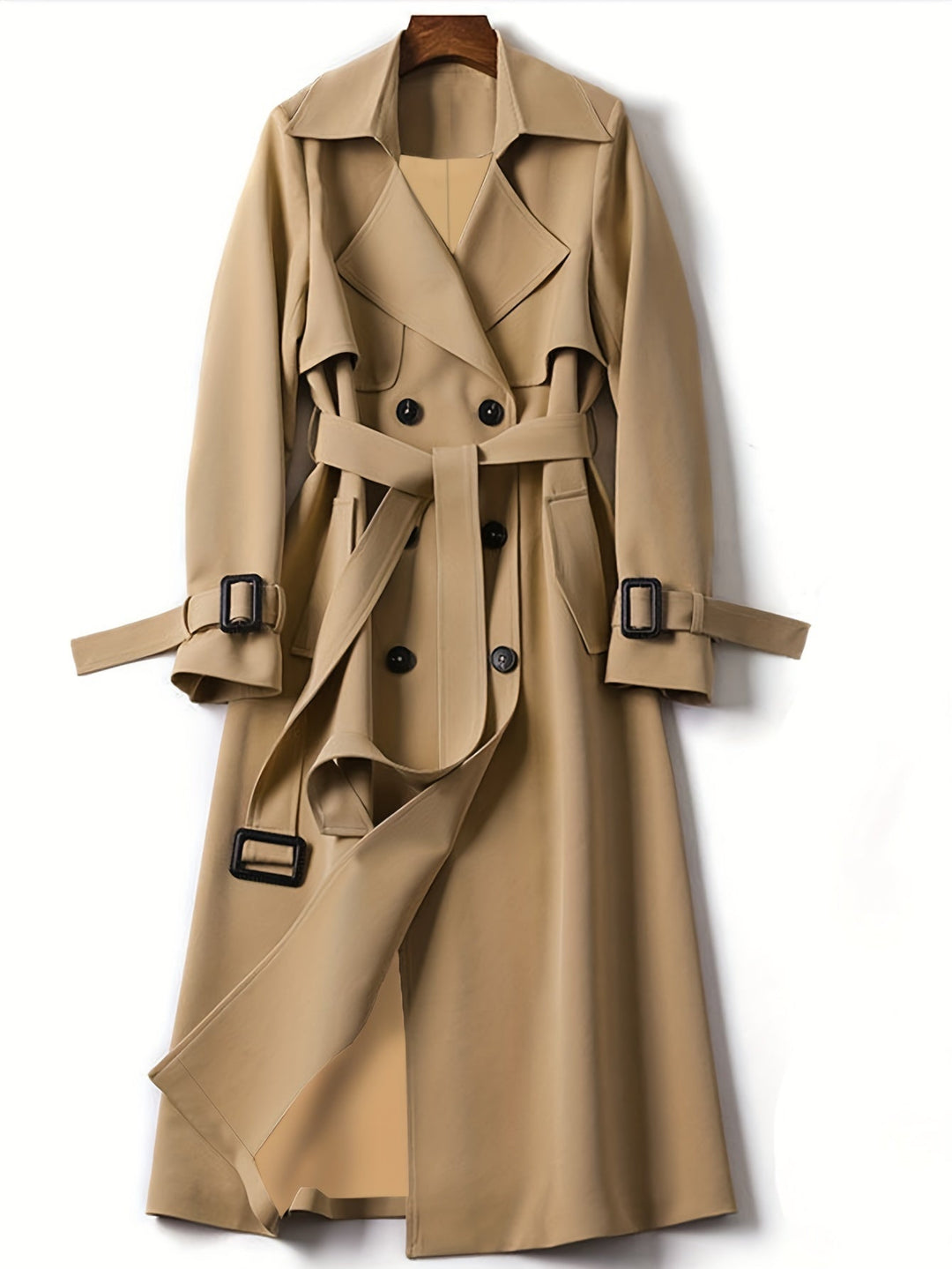 Women's Double-Breasted Long Trench Coat - Windproof Elegant Outerwear