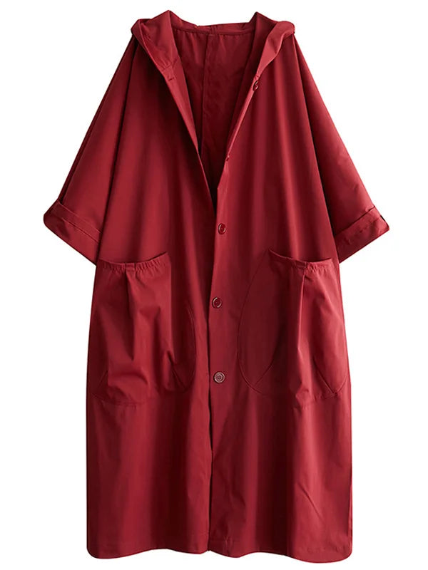 Women's Oversize Long Coat - Hooded and Large Pockets
