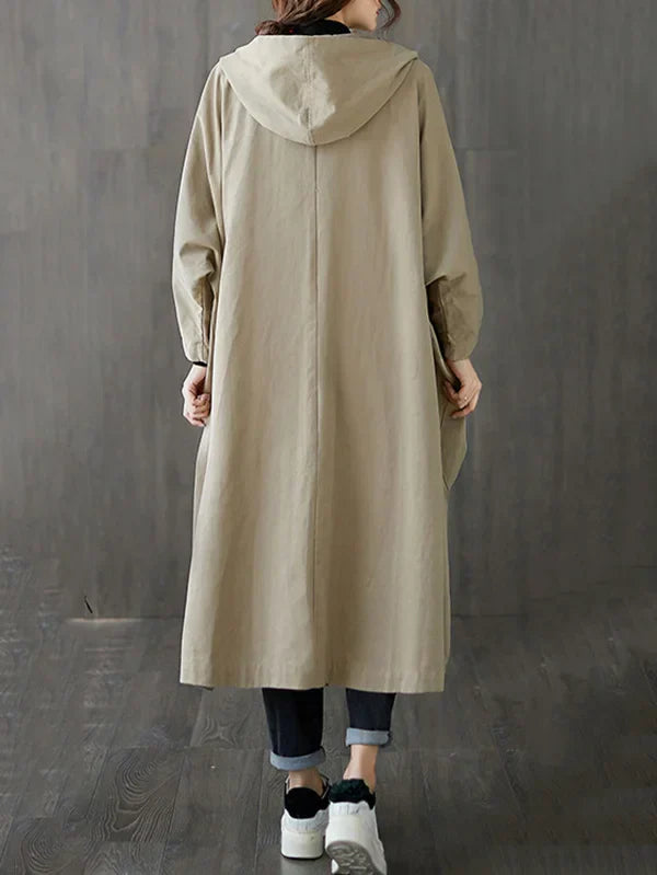 Women's Oversize Long Coat - Hooded and Large Pockets