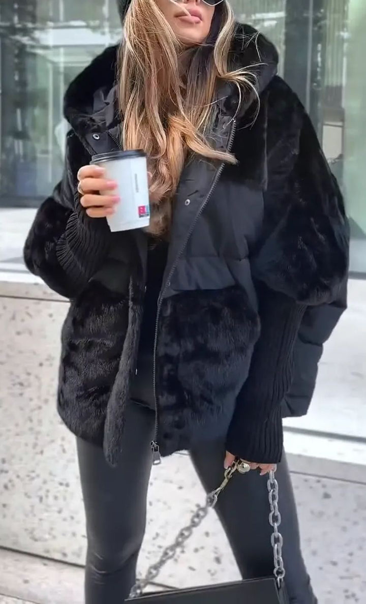 Women's Short Down Jacket - Hooded and Zippered