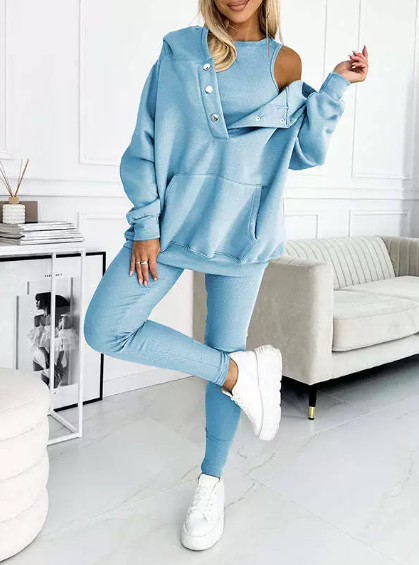 Damski 3-Częściowy Komplet - Kapuzenpullover, Top i Legginsy