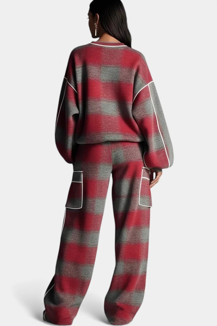 Hayden Viviana™ | Casual Red and Gray Plaid Set