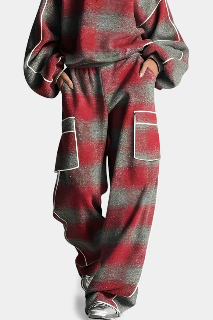 Hayden Viviana™ | Casual Red and Gray Plaid Set