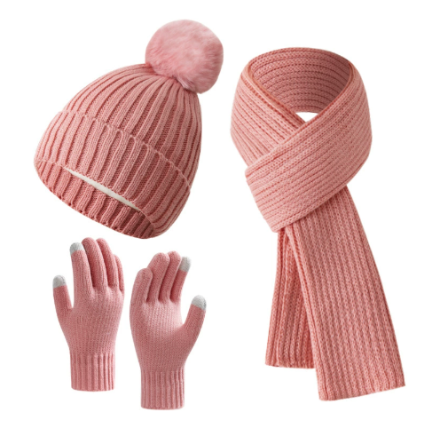 Hat Scarf Gloves Women's 3in1 - Knitted Winter Set - Touchscreen Gloves