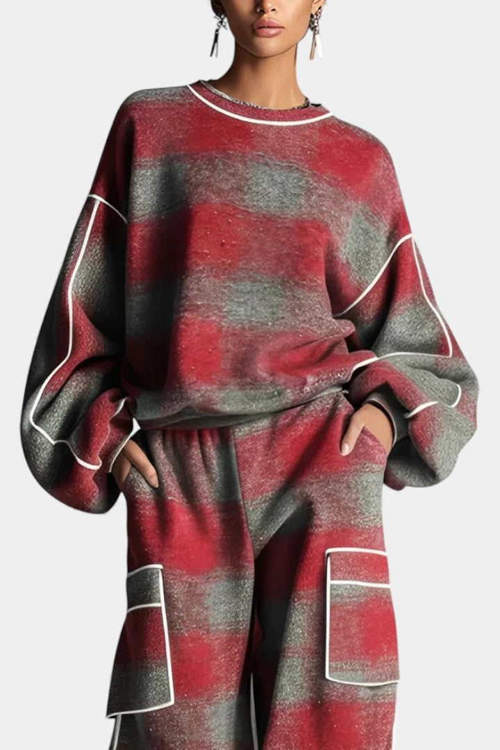 Hayden Viviana™ | Casual Red and Gray Plaid Set