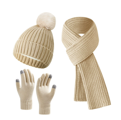 Hat Scarf Gloves Women's 3in1 - Knitted Winter Set - Touchscreen Gloves