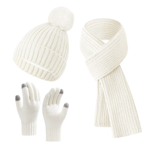 Hat Scarf Gloves Women's 3in1 - Knitted Winter Set - Touchscreen Gloves
