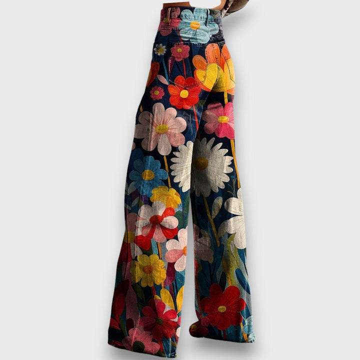 Amelia – szerokie spodnie z kwiatowym motywem