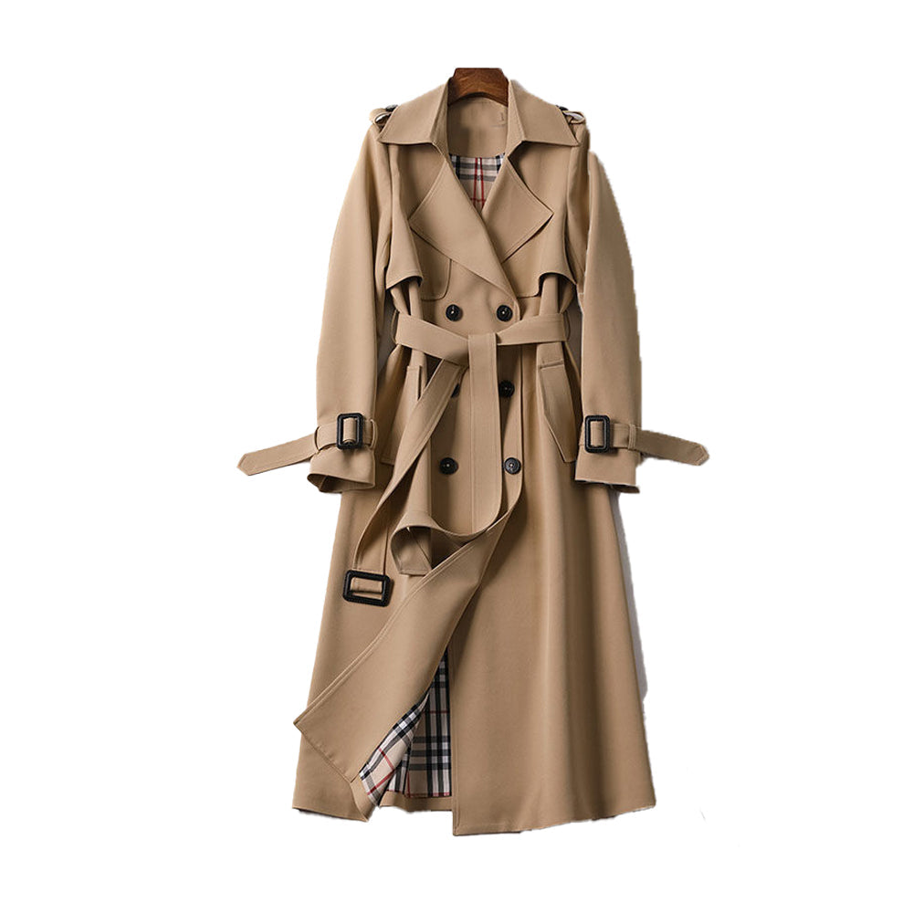 Women's Flared Coat - Trench Coat with Belt and Pockets