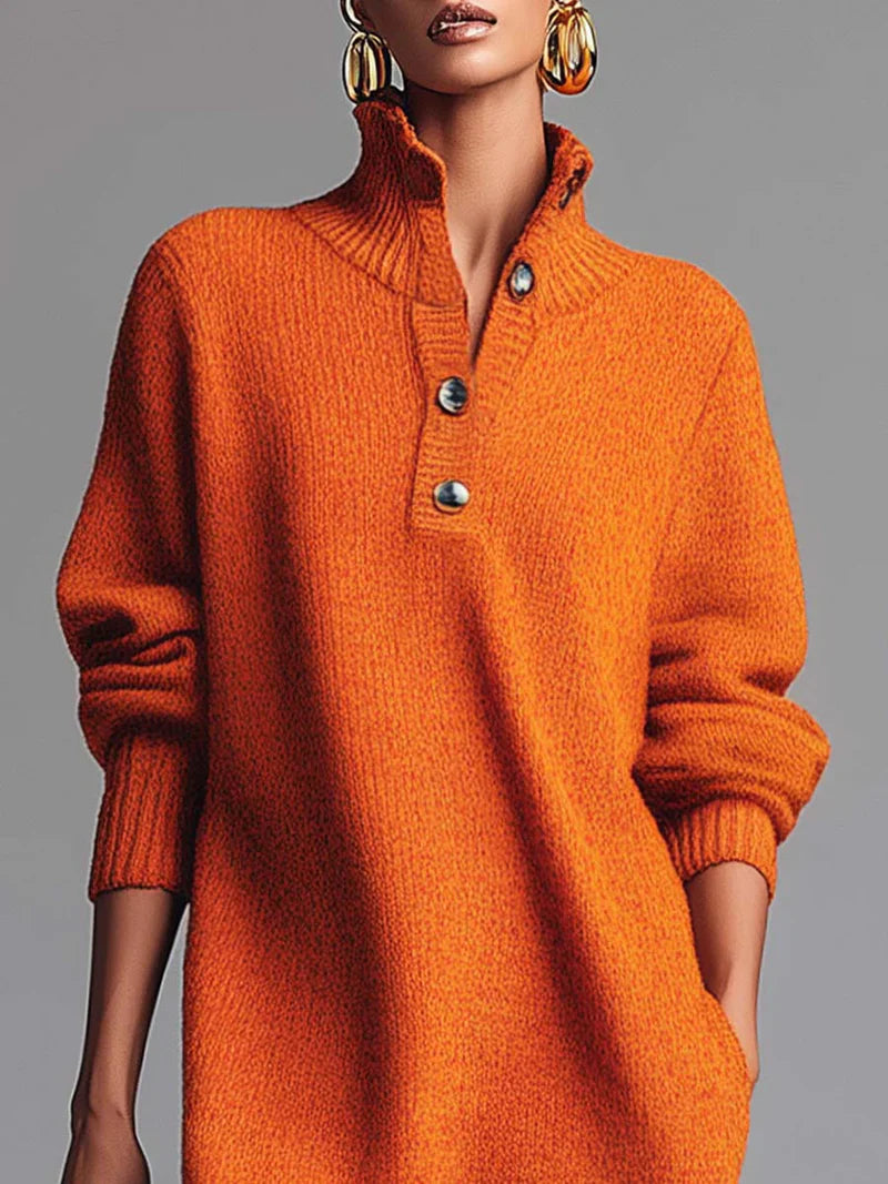 Weronika | Dzianinowa sukienka z kołnierzykiem i guzikami