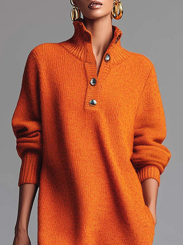 Weronika | Dzianinowa sukienka z kołnierzykiem i guzikami