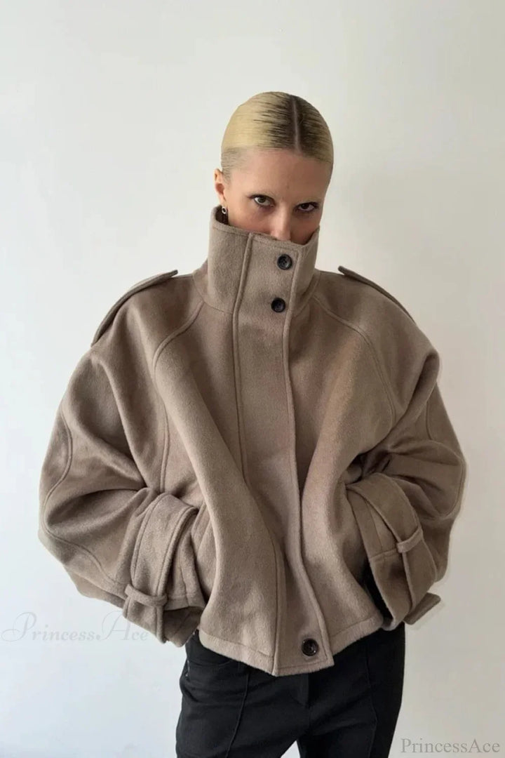 Vintage Stand Collar Buttoned Short Wool Coat